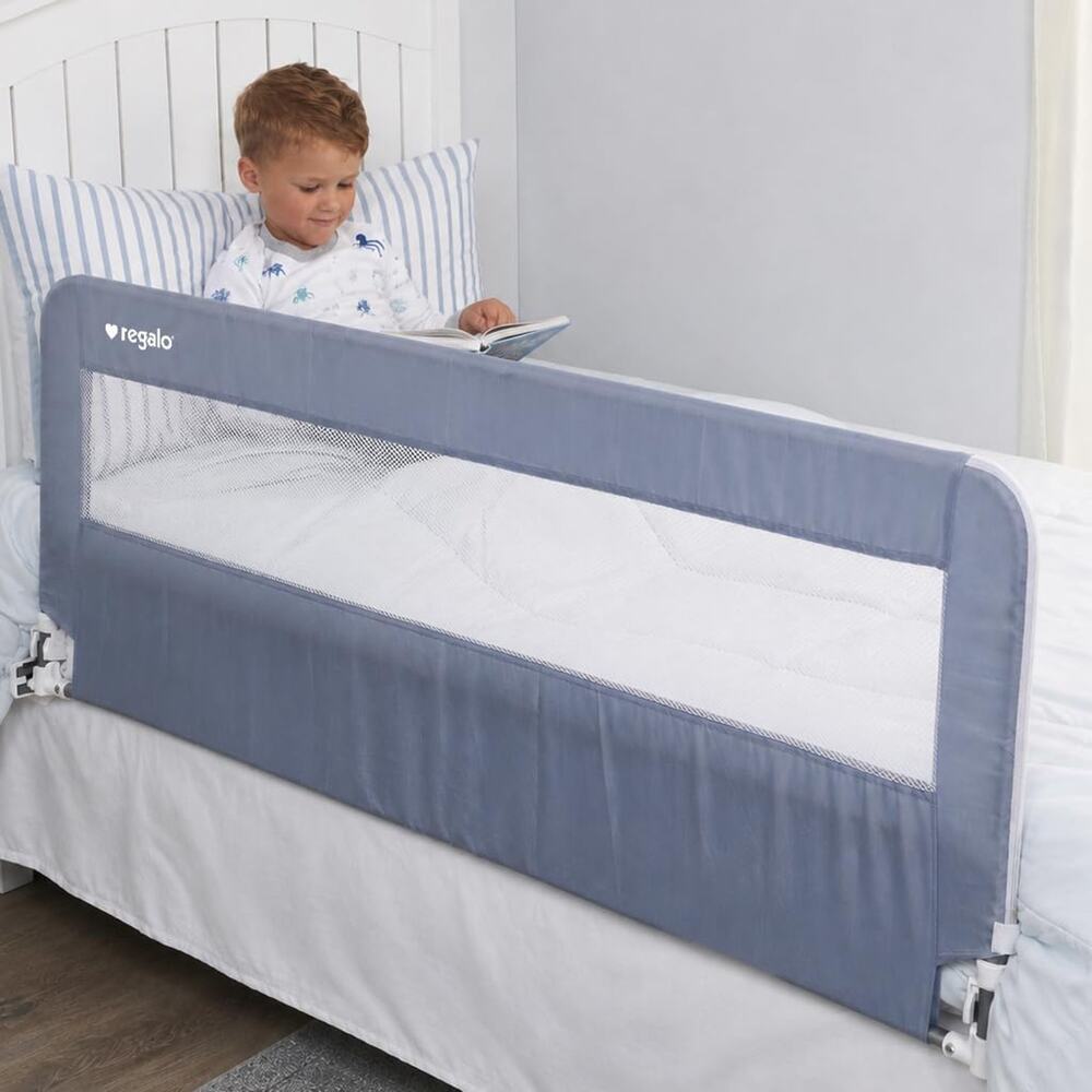 Copied - Regalo Safety 54” Extra Long Hideaway Bed Rail Guard for Toddlers Gray